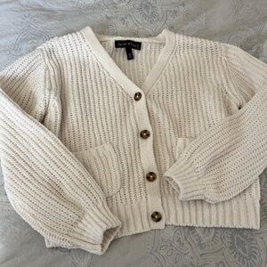 Derek heart Girl size 14 cream cardigan sweater.  100%polyester.